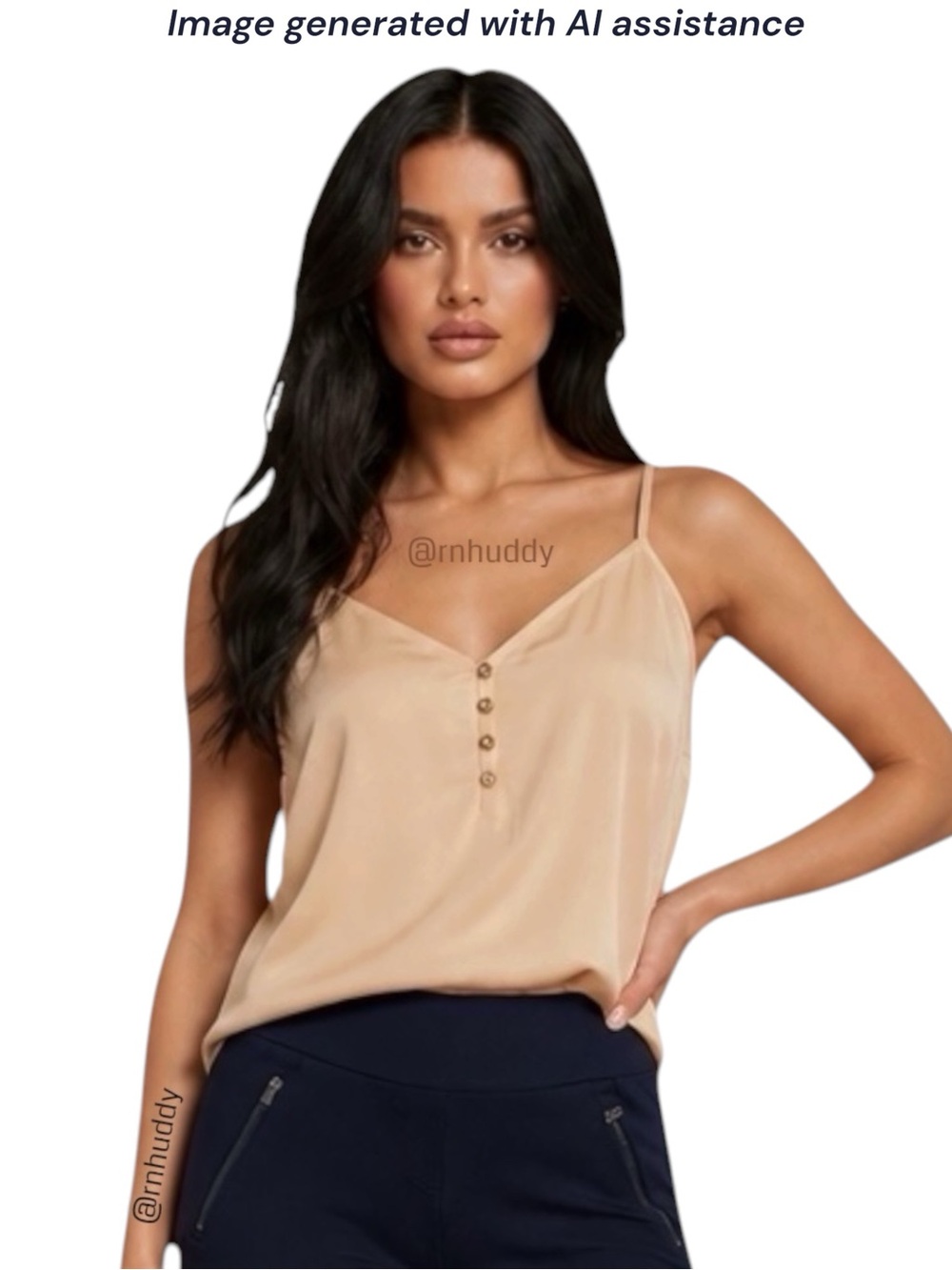 Cleo + Wolf L tan satin Henley cami